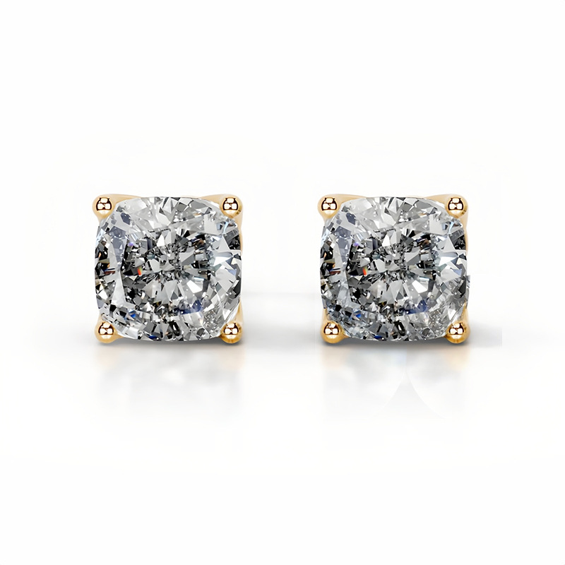 Cushion Tulip Collet Earrings 14K Yellow Gold