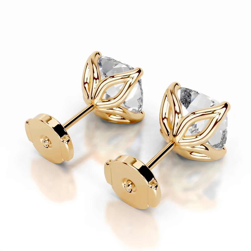Cushion Tulip Collet Earrings 14K Yellow Gold