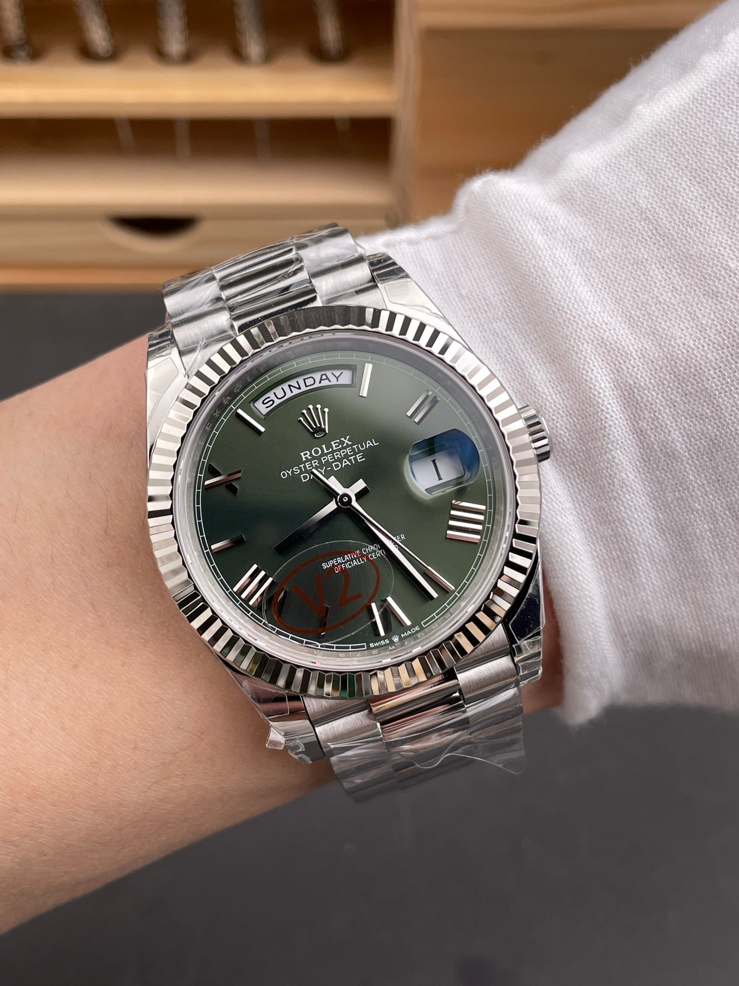 Rolex Day-Date Green Dial  Roman Markers +Fluted Bezel + President