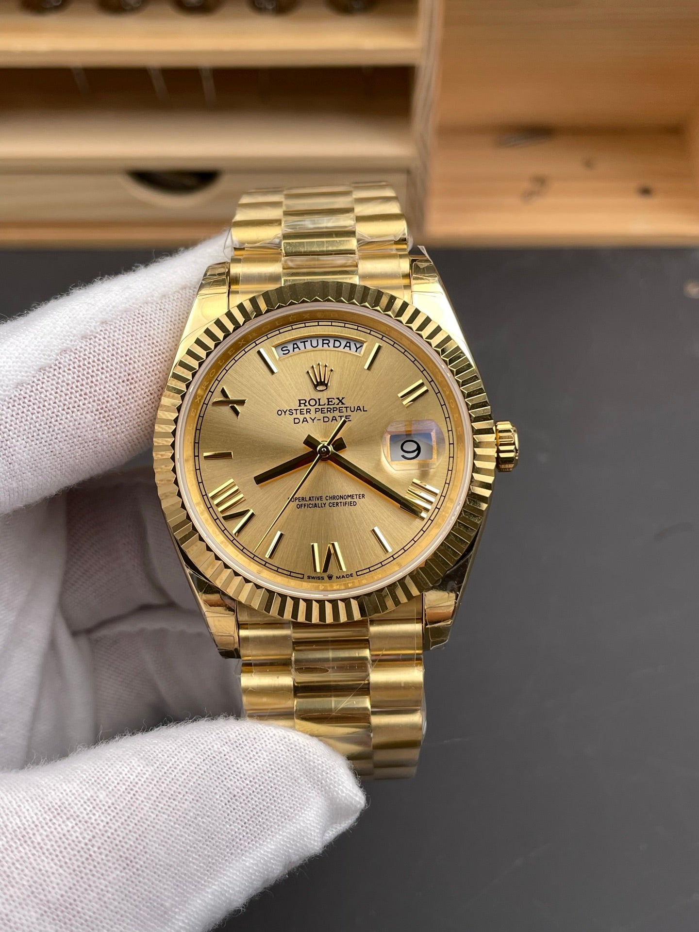 Rolex Day-Date Gold Dial  Roman Markers +Full Gold Bezel +   Full Gold President