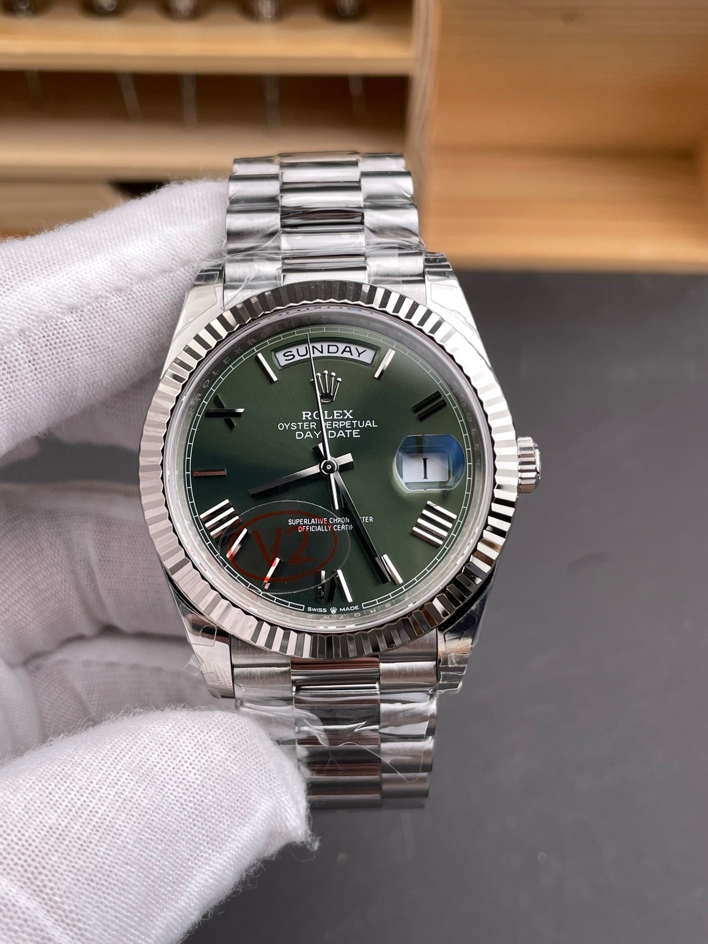 Rolex Day-Date Green Dial  Roman Markers +Fluted Bezel + President