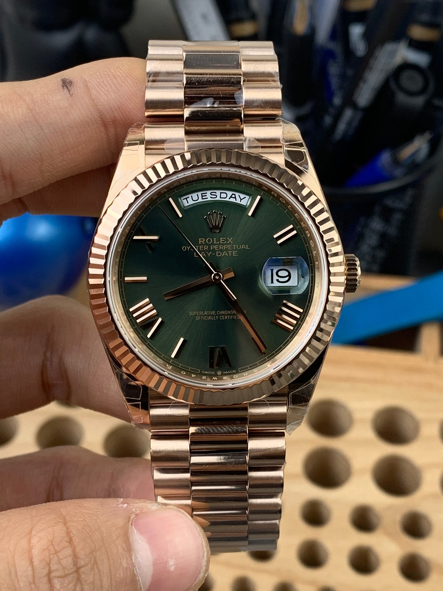 Rolex Day-Date Green Dial  Stick Markers +Full Gold Bezel +   Full Gold President