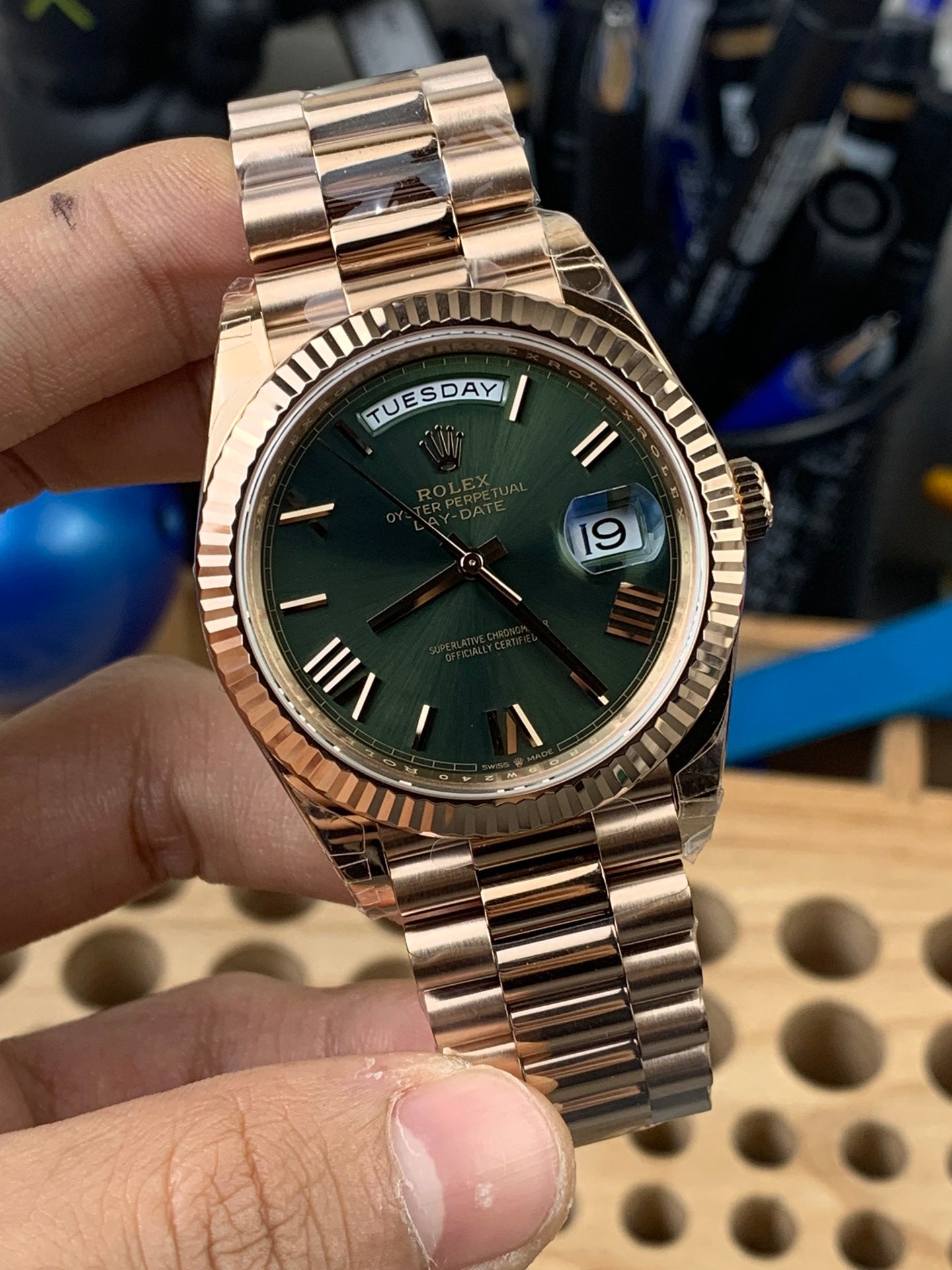 Rolex Day-Date Green Dial  Stick Markers +Full Gold Bezel +   Full Gold President