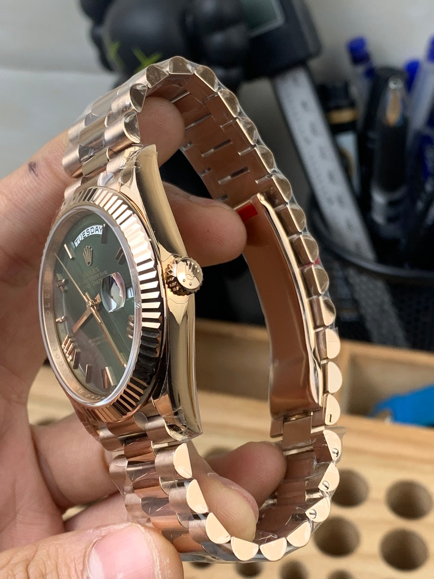 Rolex Day-Date Green Dial  Stick Markers +Full Gold Bezel +   Full Gold President