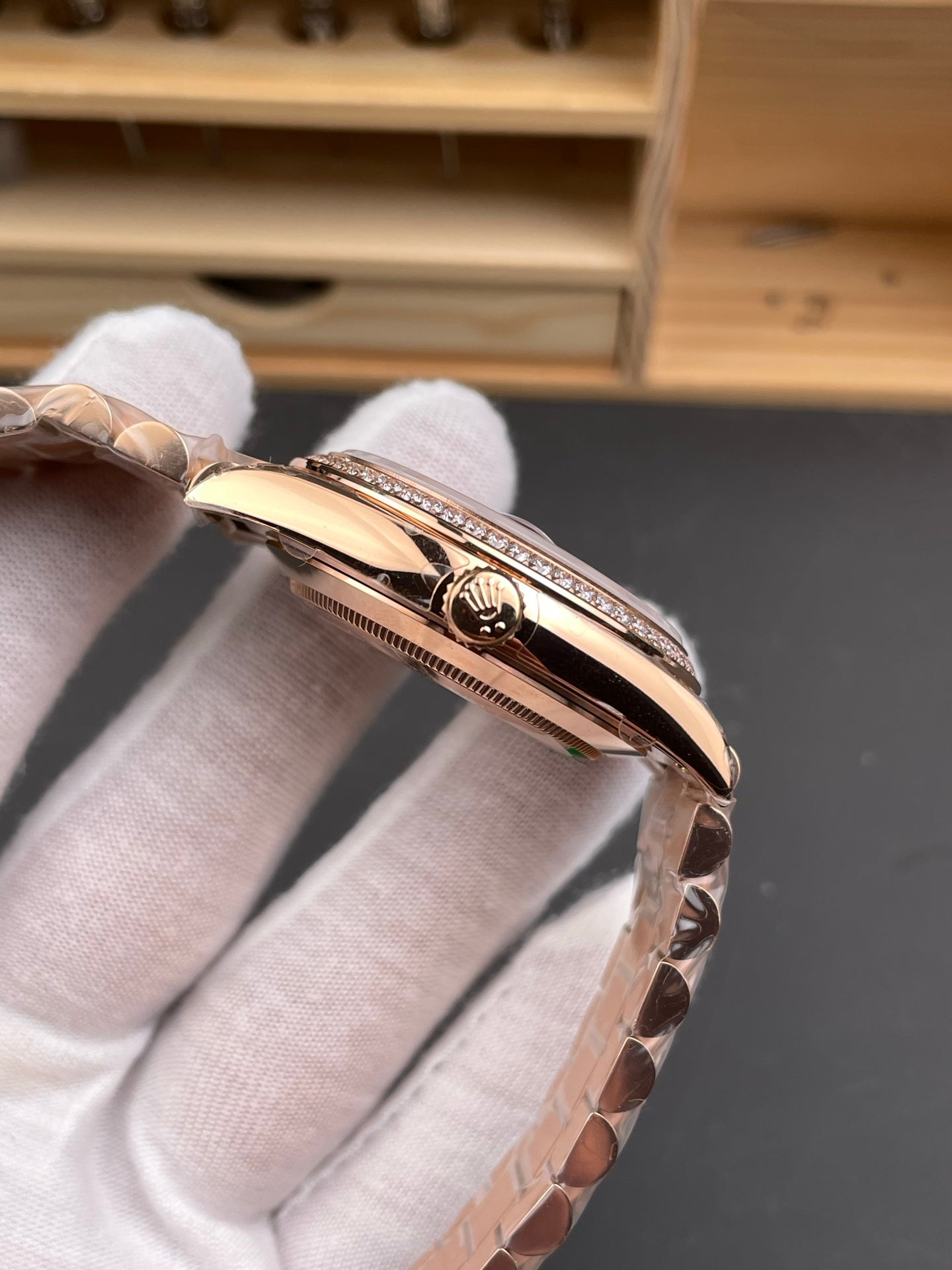 Rolex Day-Date Ice Grown Dial  Stick Markers + Diamond Bezel + Rose Gold President