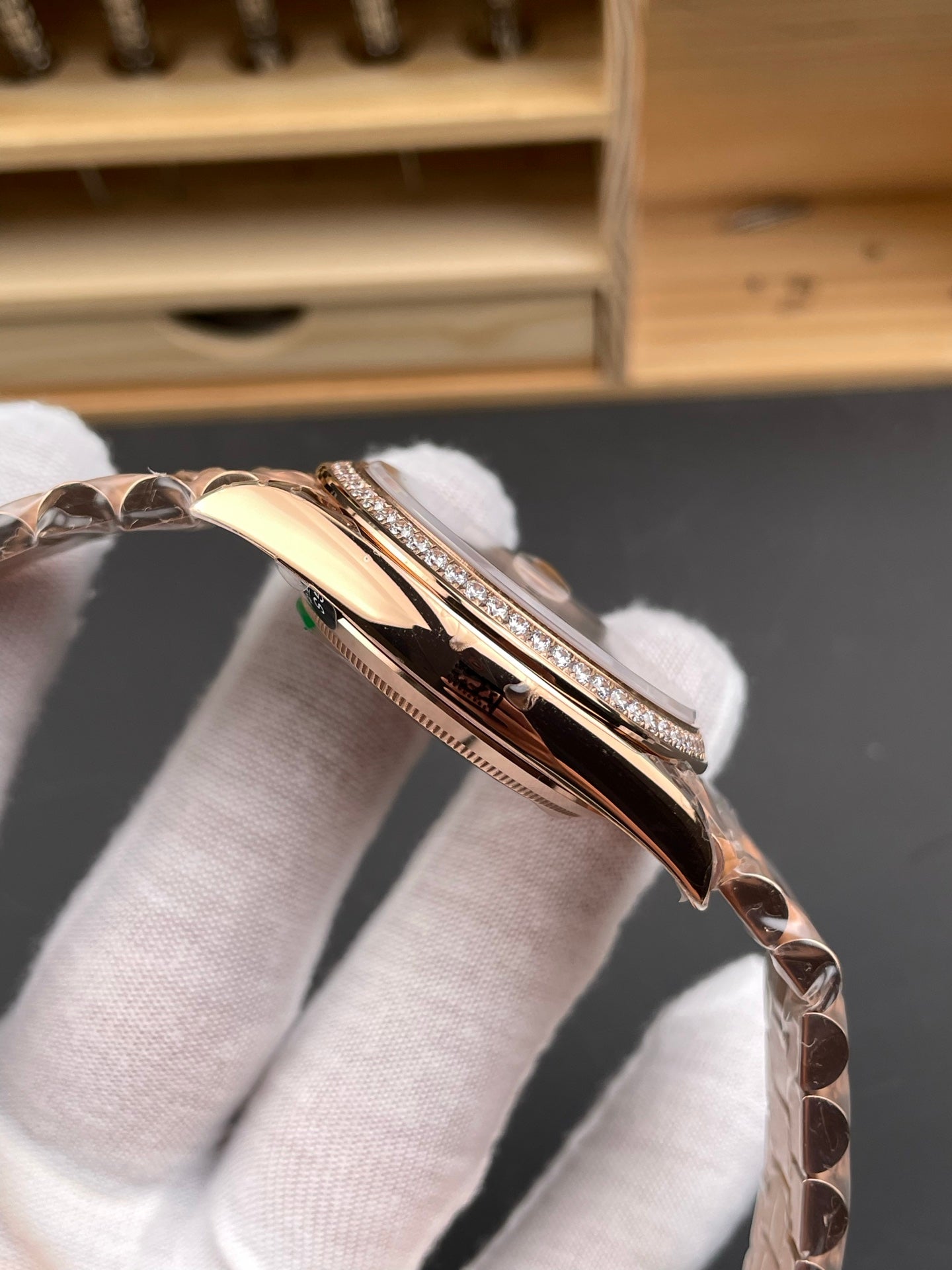 Rolex Day-Date Ice Grown Dial  Stick Markers + Diamond Bezel + Rose Gold President