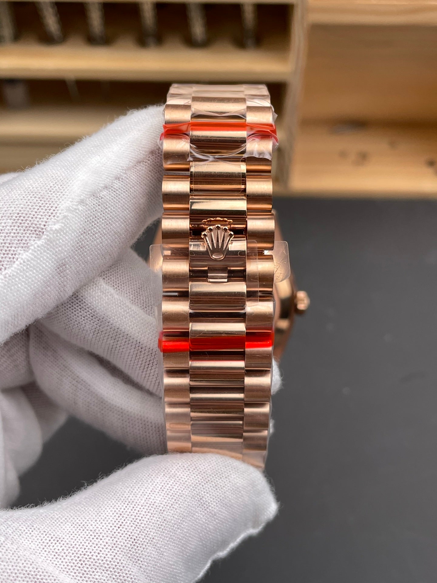 Rolex Day-Date Ice Grown Dial  Stick Markers + Diamond Bezel + Rose Gold President