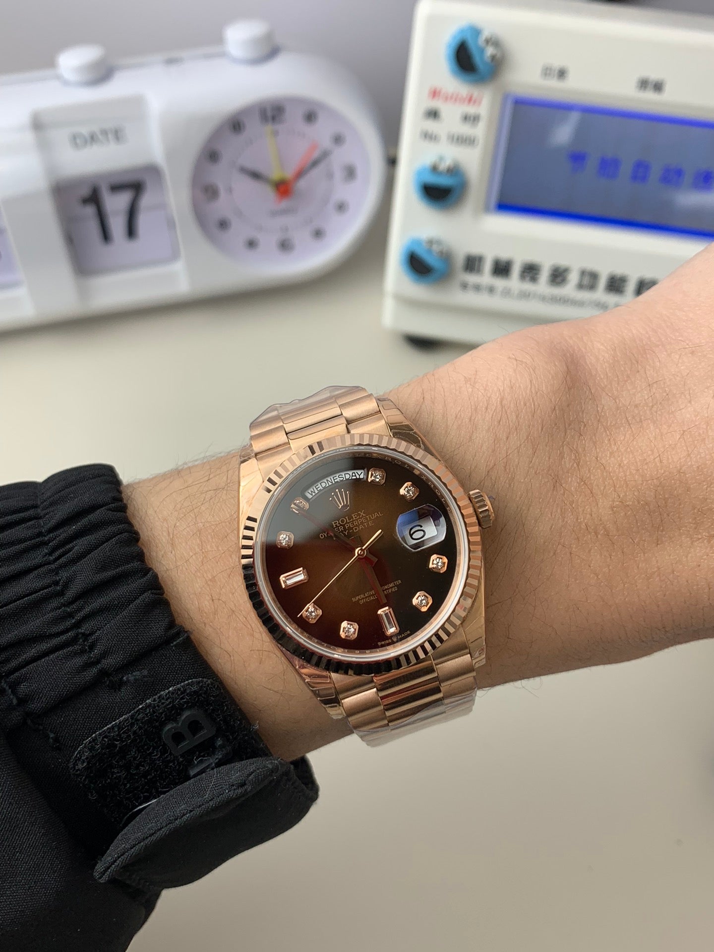 Rolex Day-Date Ice Grown Dial  Diamond Markers + Rose Gold Bezel + President
