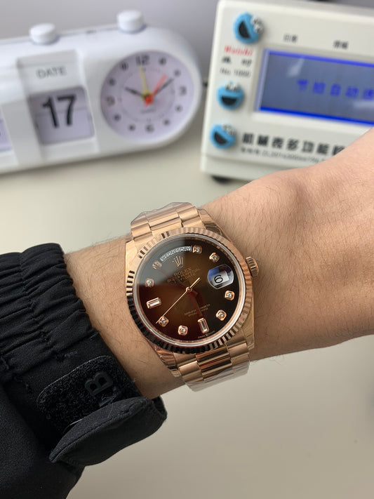 Rolex Day-Date Ice Grown Dial  Diamond Markers + Rose Gold Bezel + President