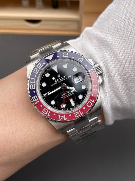 Rolex GMT-Master II Black Dial + Red-Blue Bezel + Steel Bracelet