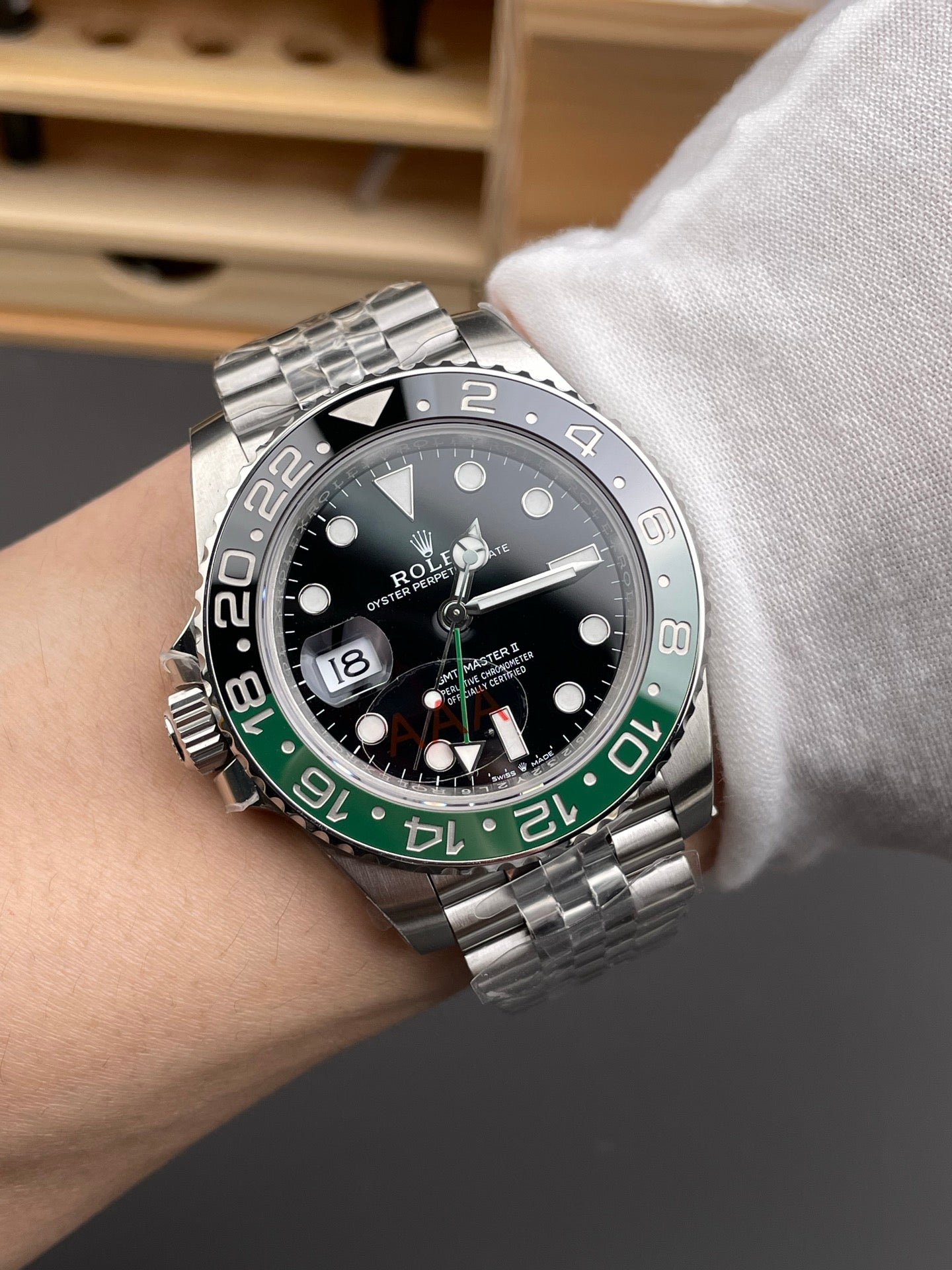 Rolex GMT-Master II Black Dial + Green-Black Bezel + Steel Bracelet