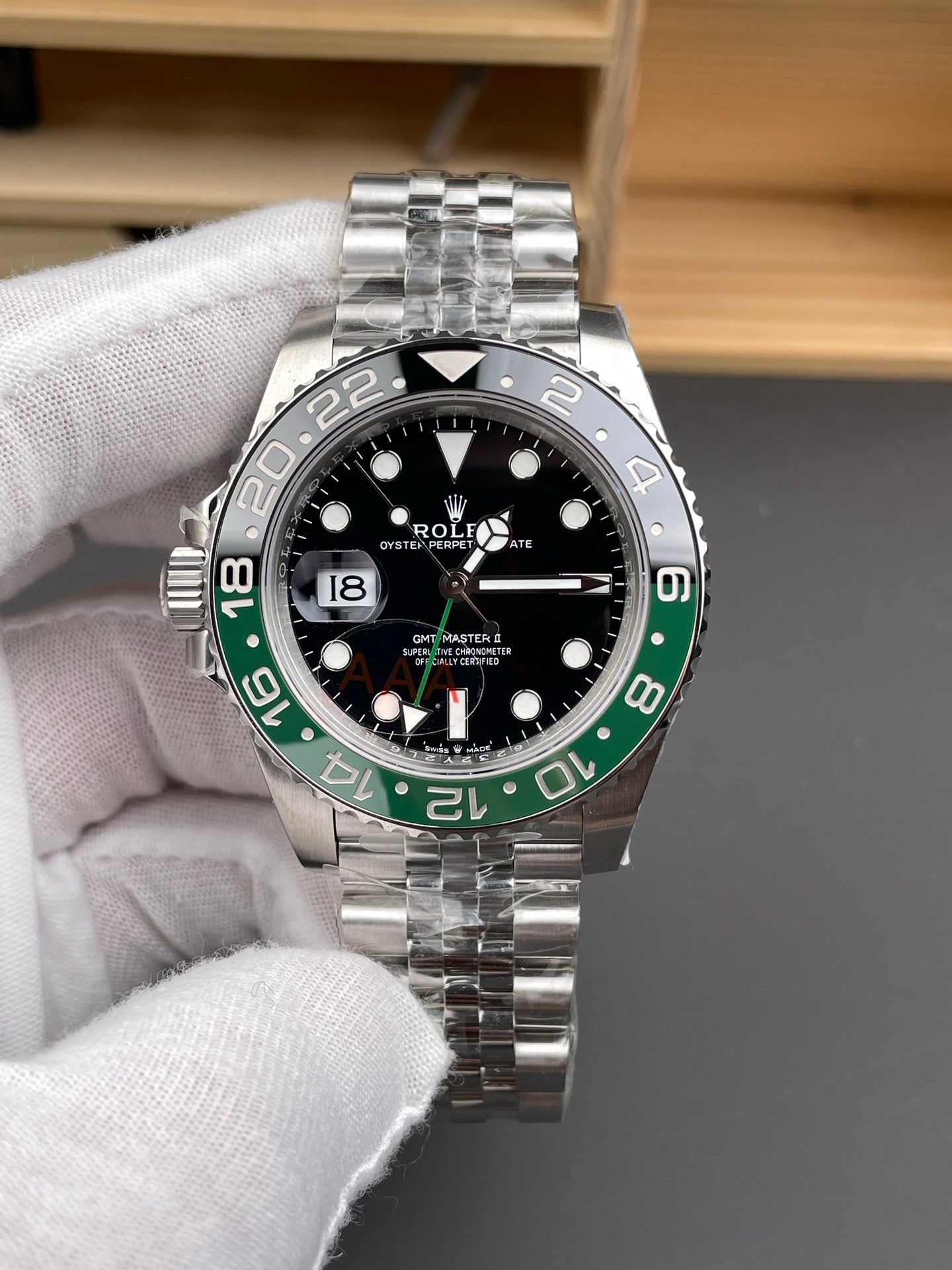 Rolex GMT-Master II Black Dial + Green-Black Bezel + Steel Bracelet