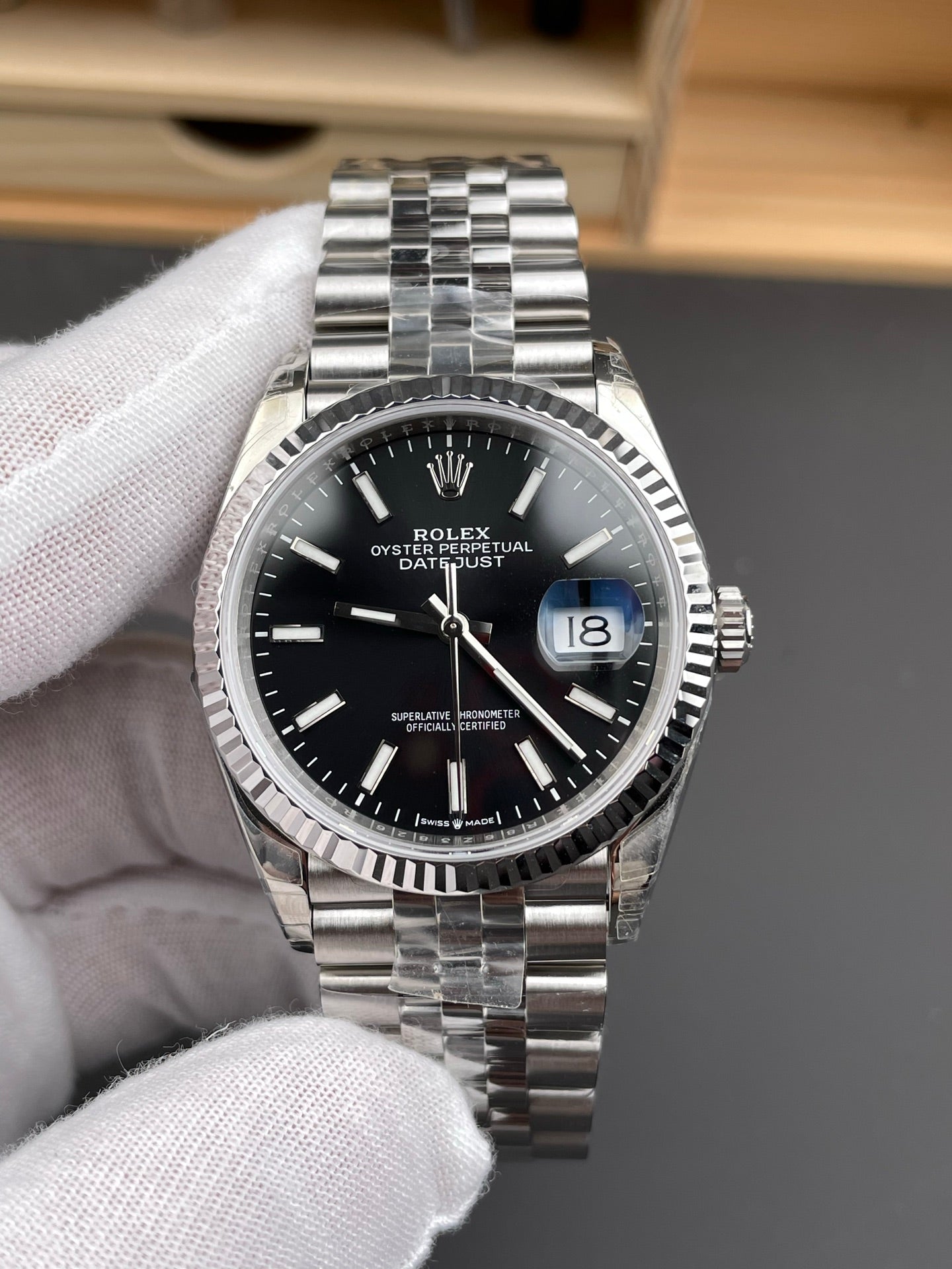 Rolex Datejust Black Dial Stick Markers + Steel Bezel + Jubilee